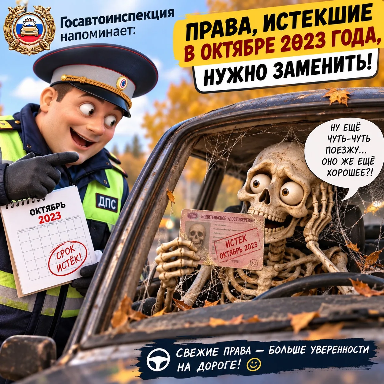 Госавтоинспекция напоминает: права, истекшие в октябре 2023 года, нужно заменить