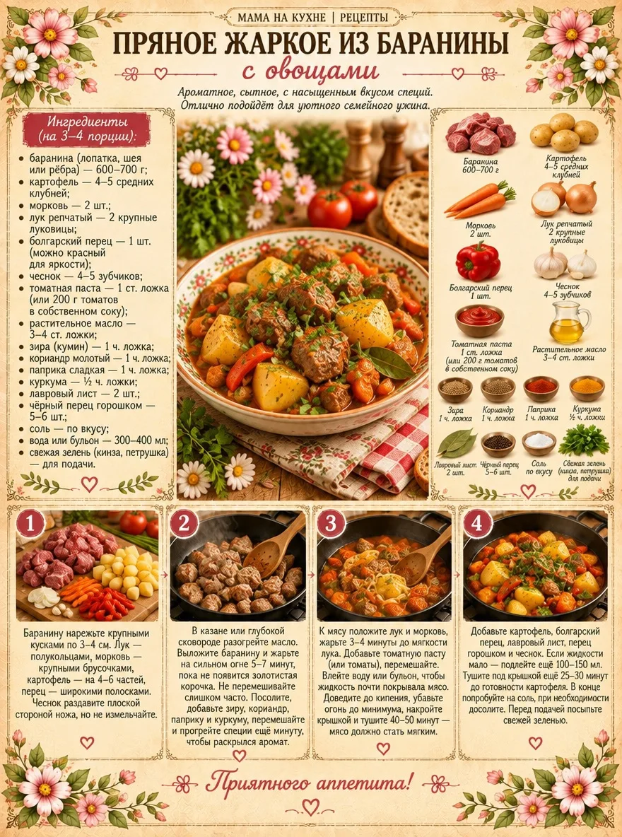 🌸 Пряное жаркое из баранины с овощами 🌸