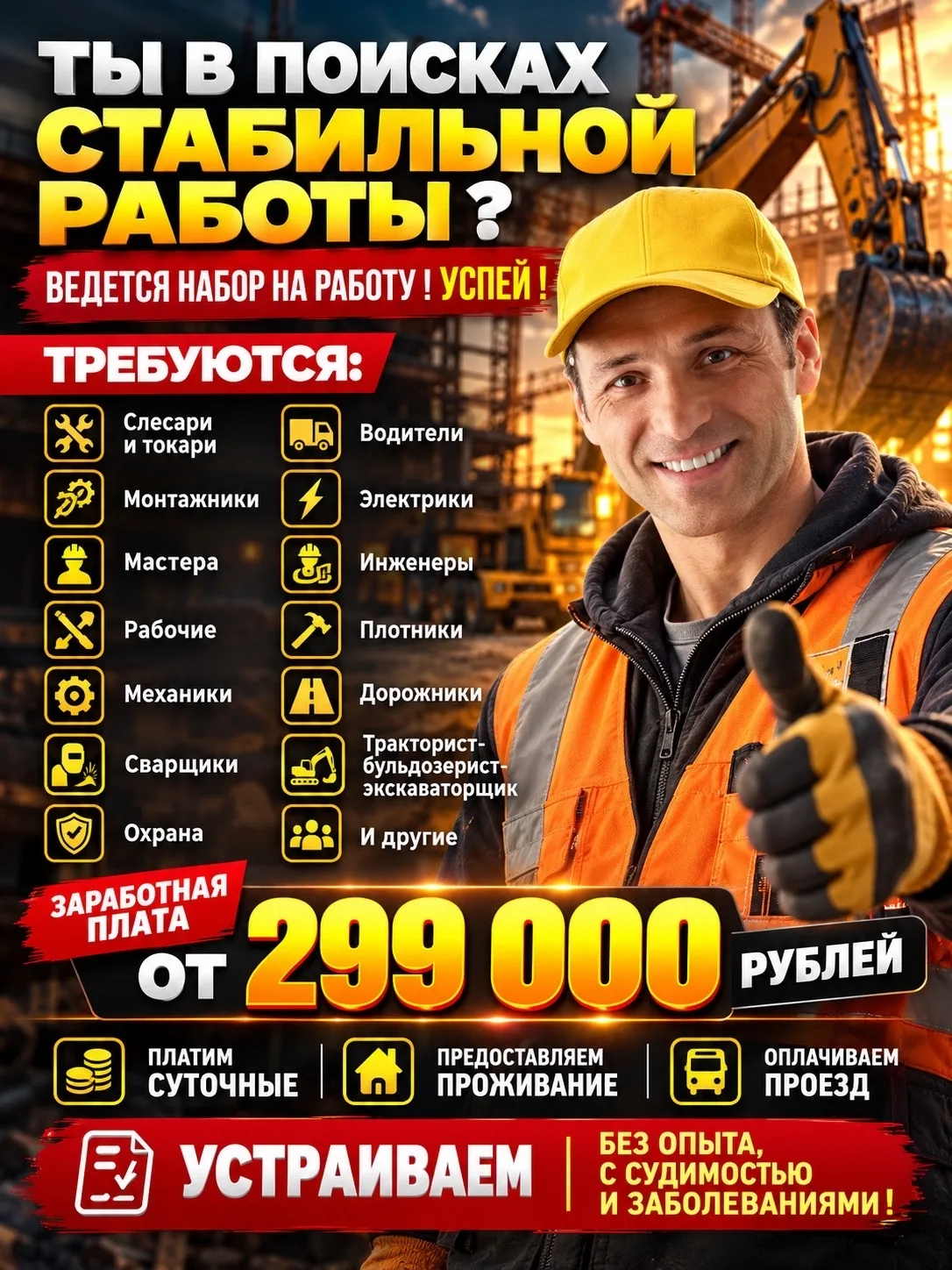 ‼️🤝Хочешь Зарабатывать ? Есть Рабочие Должности. З.п. От 299 000 руб . Устроим - Без  ...