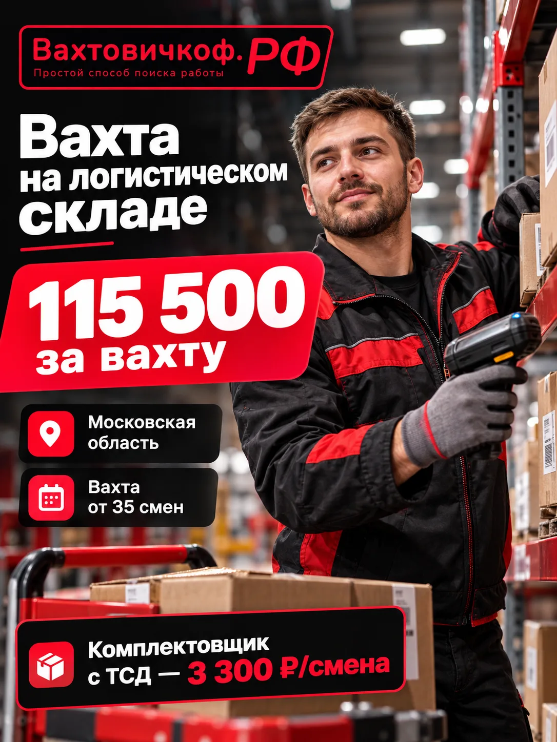 ВАХТА НА ЛОГИСТИЧЕСКОМ СКЛАДЕ | 115 500 за вахту