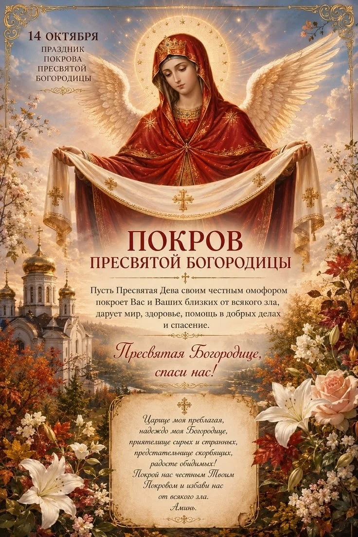 Дорогие жители, поздравляем вас с праздником Покрова Пресвятой Богородицы! Покров — это...