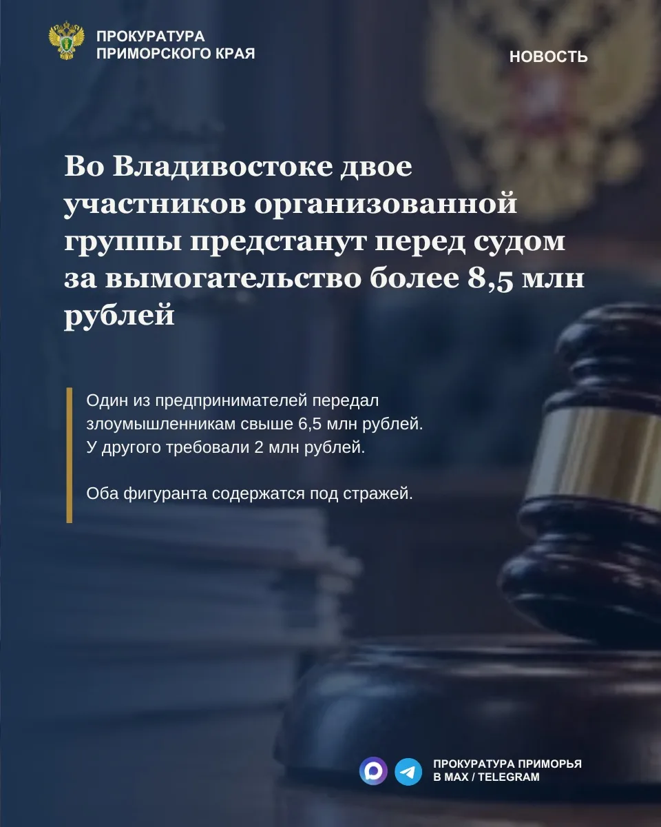 Во Владивостоке двое участников организованной группы предстанут перед судом по делу о ...