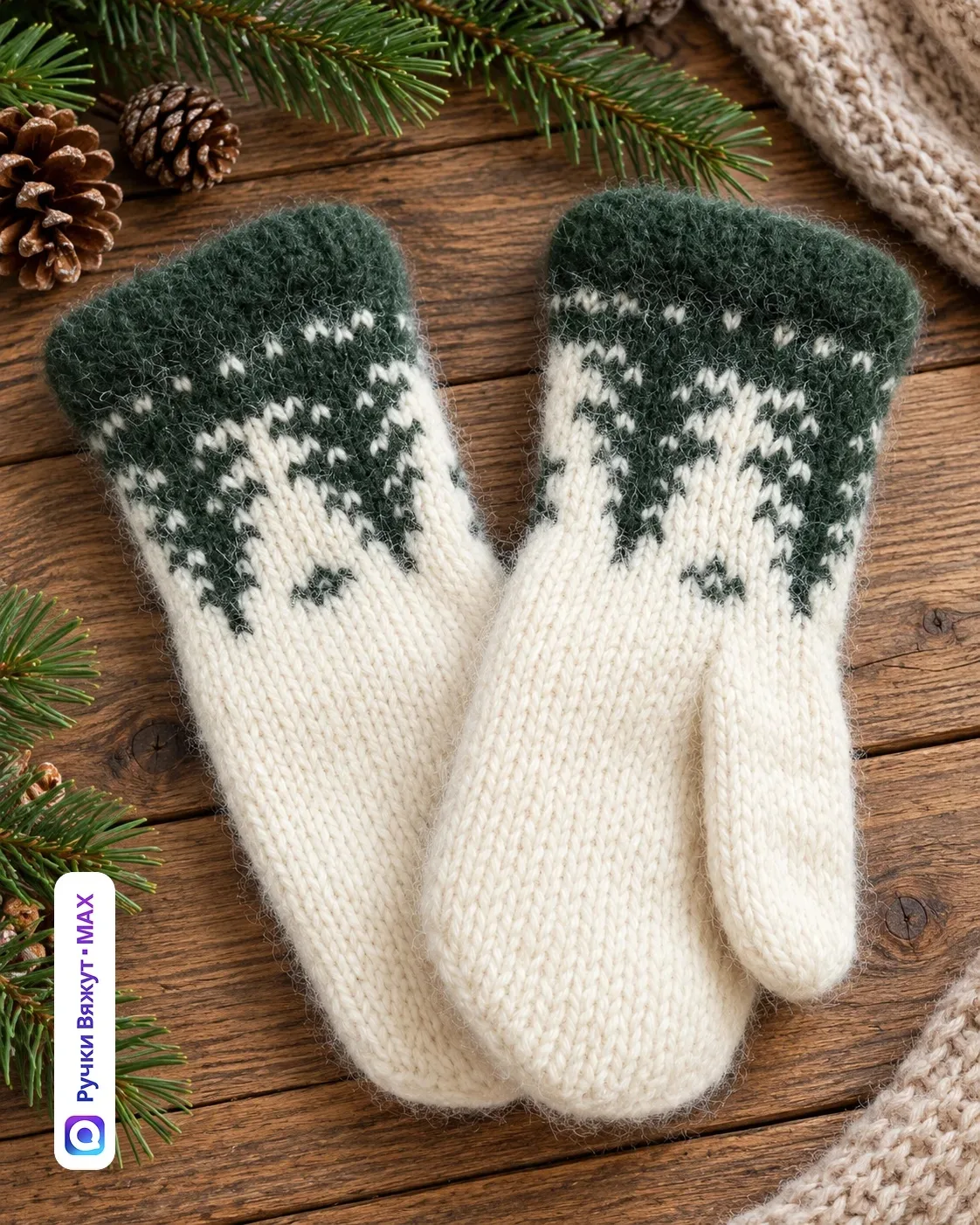 Шикарные варежки с узором из елочек 🧶