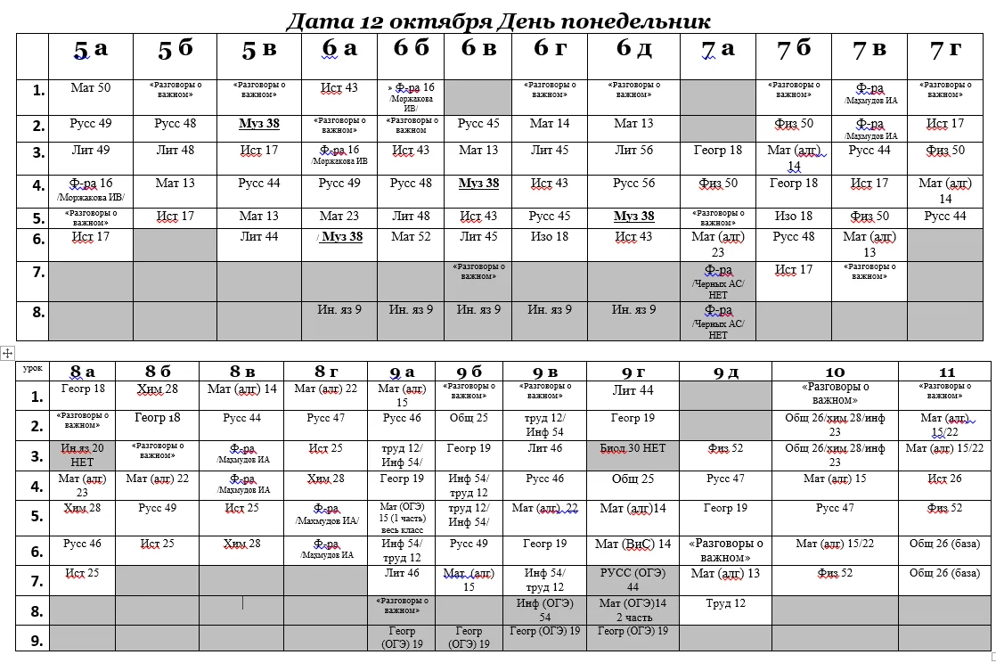 ВНИМАНИЕ: меняется расписание на понедельник, 12 октября, в корпусе 3!