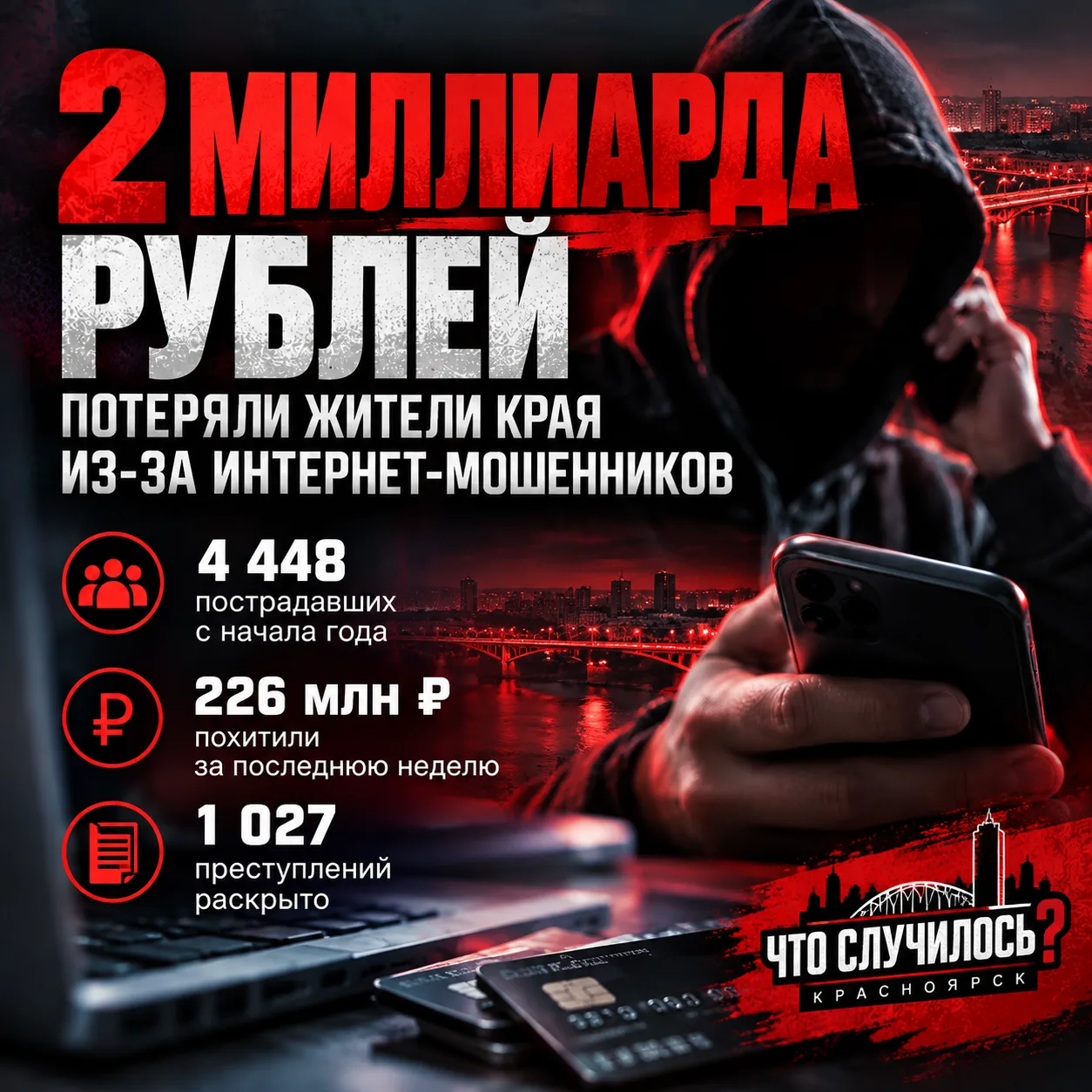 2 миллиарда рублей потеряли жители Красноярского края из-за интернет-мошенников