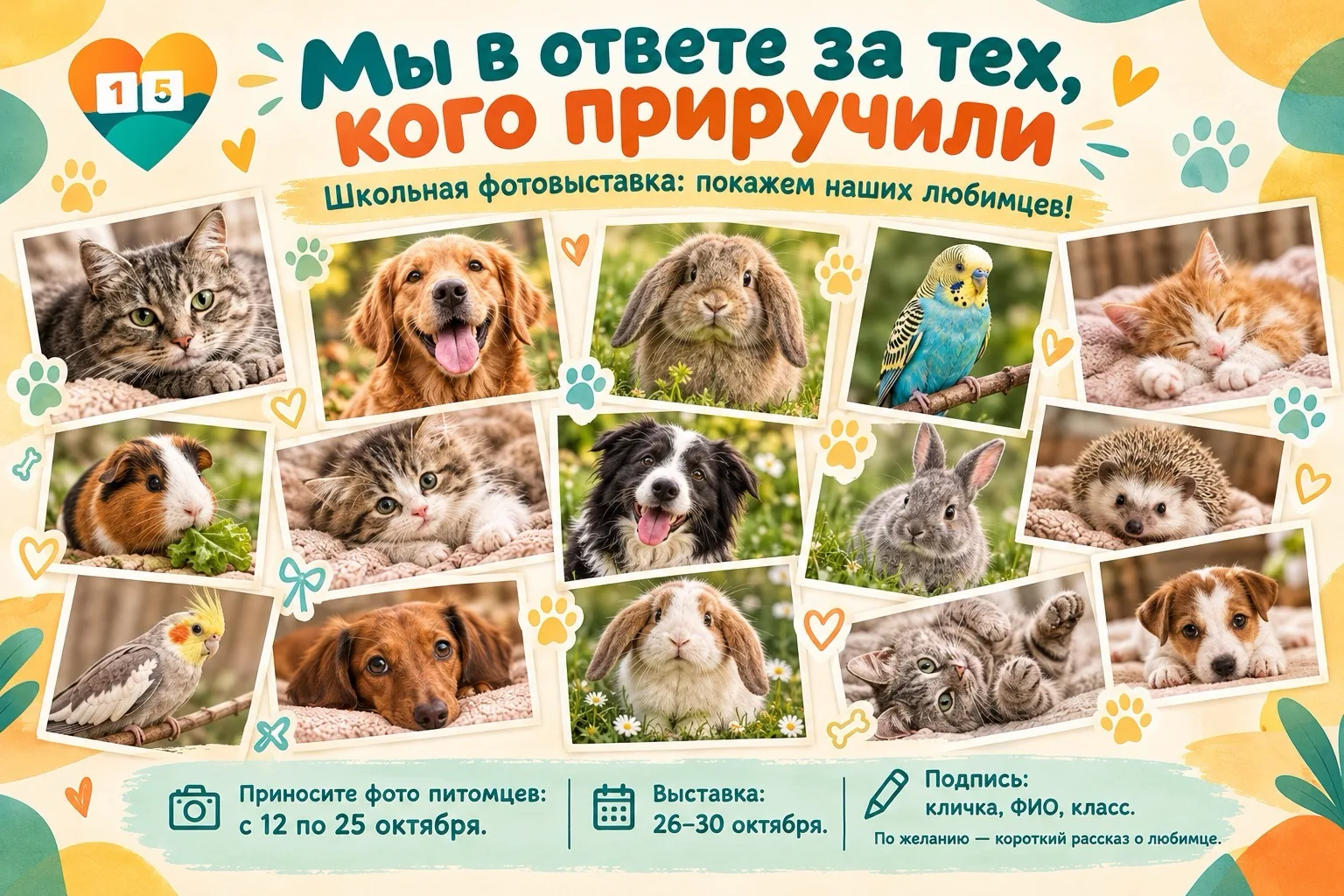 🐶Мы в ответе за тех, кого приручили: приглашаем на школьную фотовыставку! 💛