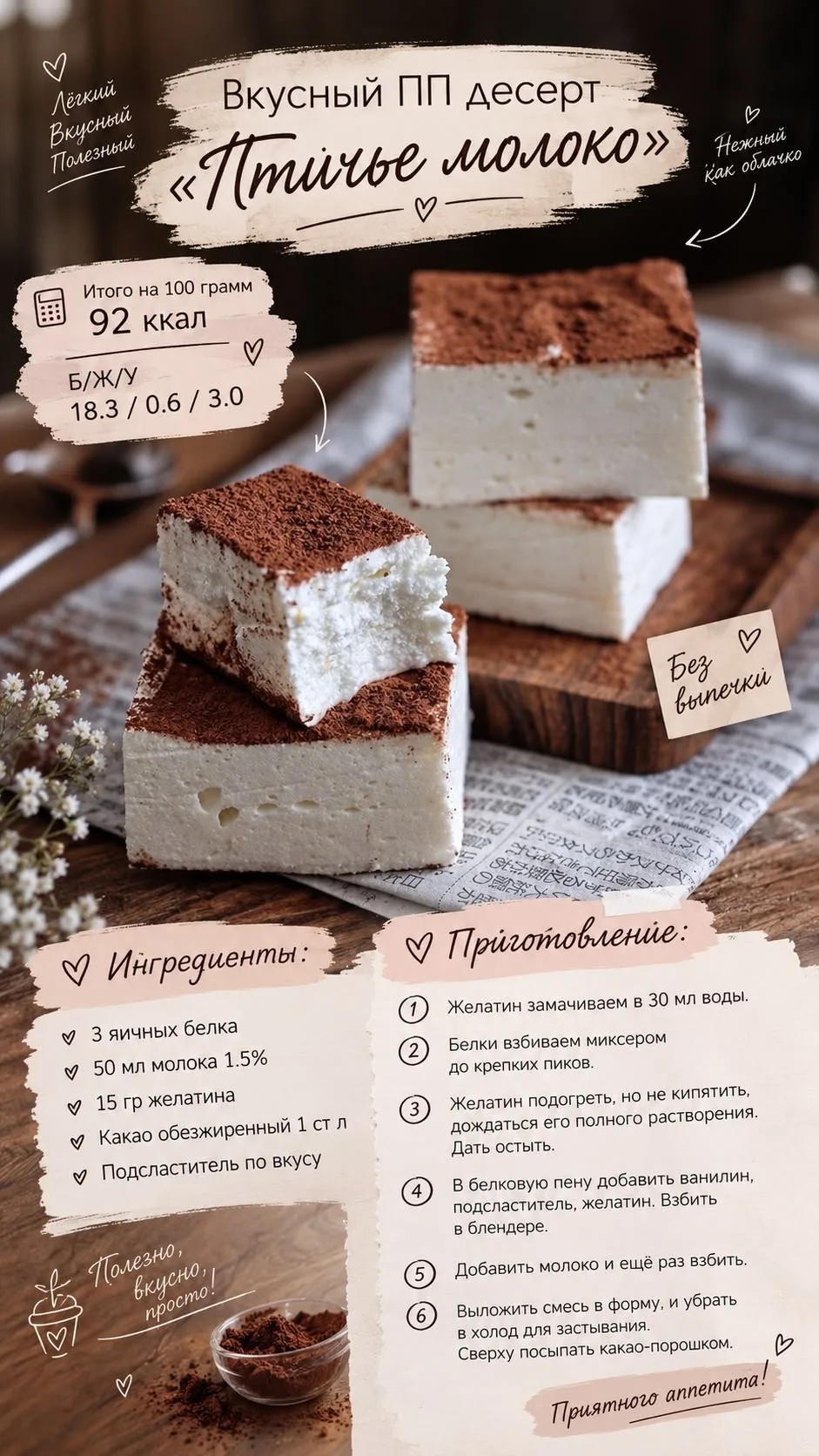 ПП десерт «Птичье молоко» 🤍