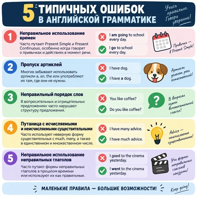 🇬🇧 5 типичных ошибок в английской грамматике