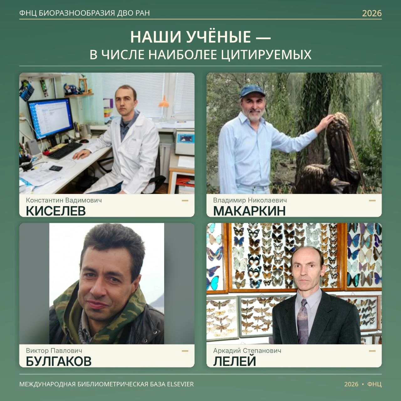 🥳🥳👏 🔬 Четверо учёных ФНЦ Биоразнообразия ДВО РАН вошли в международную базу наиболе...