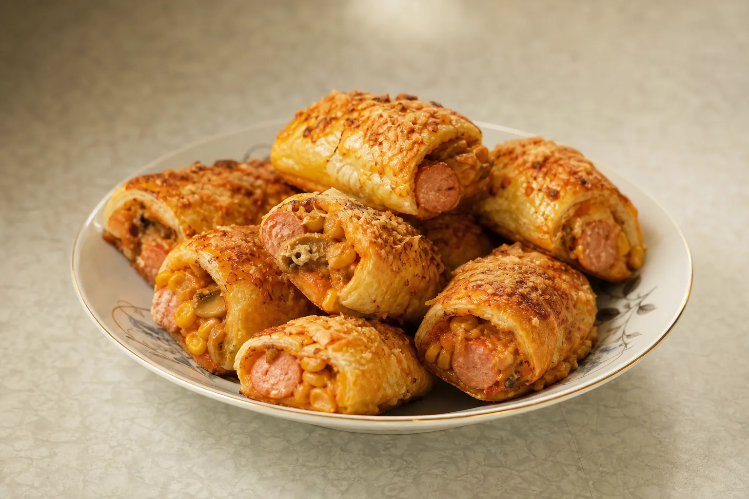 Слойки с сосисками и кукурузой