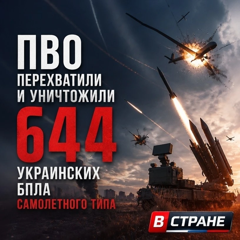 ❗Дежурные силы ПВО перехватили и уничтожили 644 украинских БПЛА самолетного типа над ро...