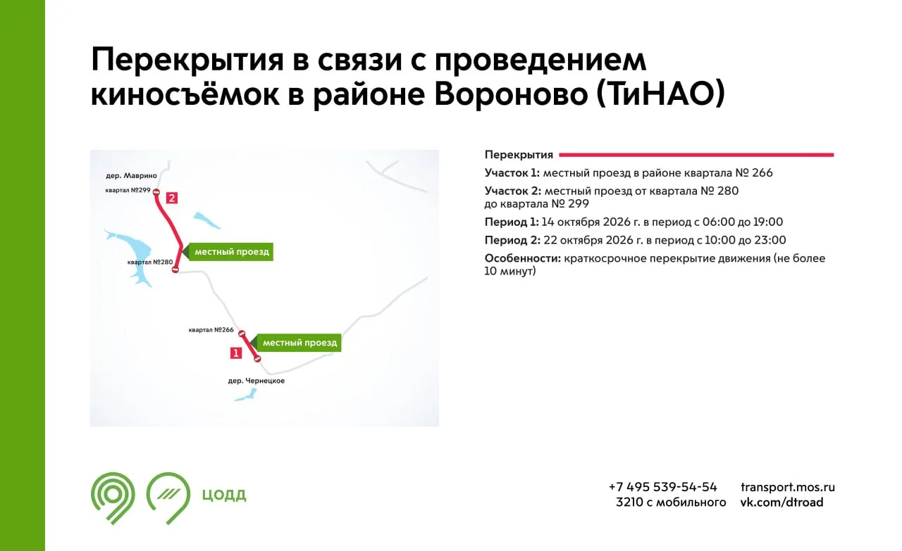 14 октября с 06:00 до 19:00 и 22 октября с 10:00 до 23:00 участки местных проездов в ра...