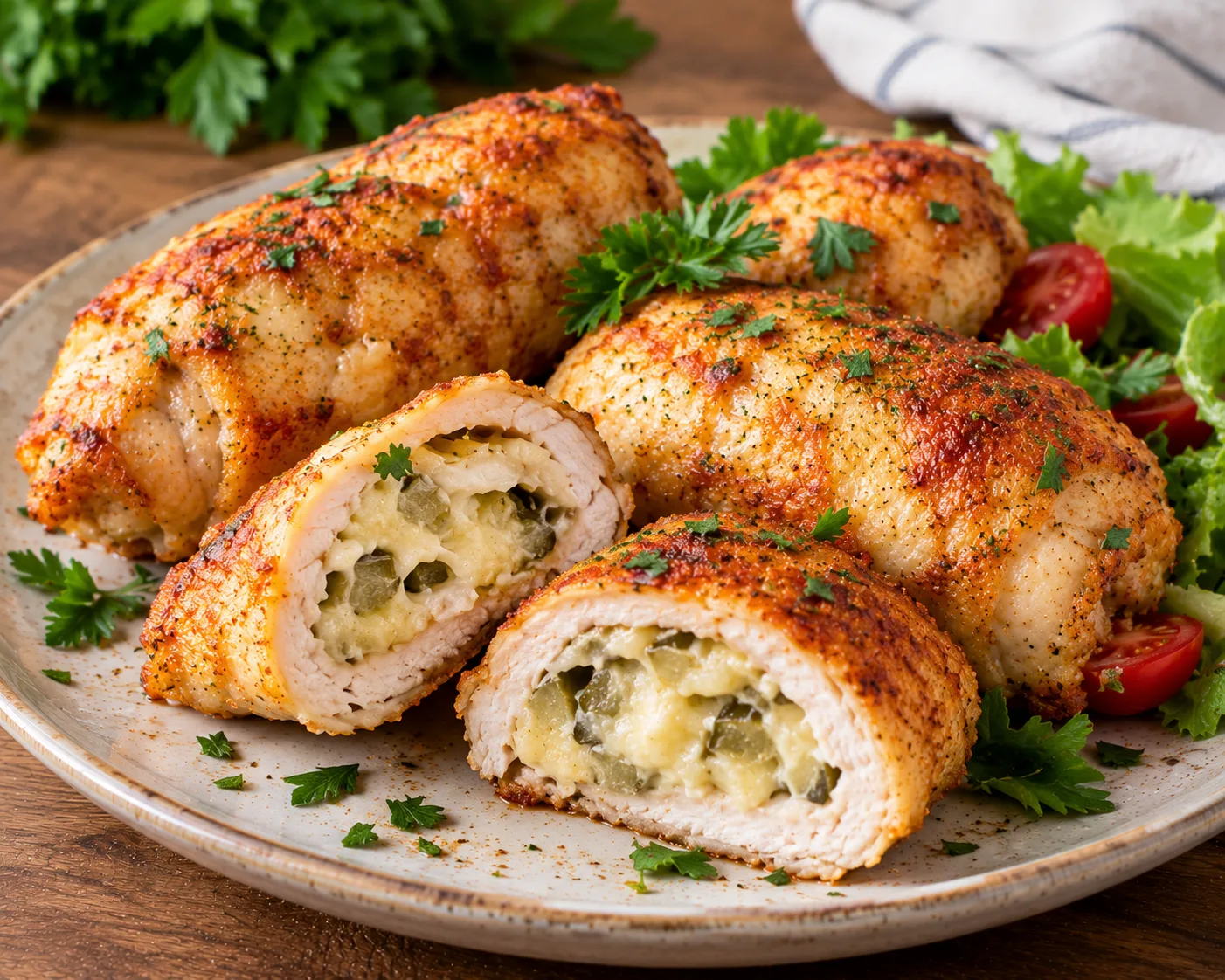 🍗 КУРИНЫЕ РУЛЕТИКИ С СЫРОМ И ОГУРЧИКАМИ — СОЧНЫЕ И НЕЖНЫЕ! 🧀