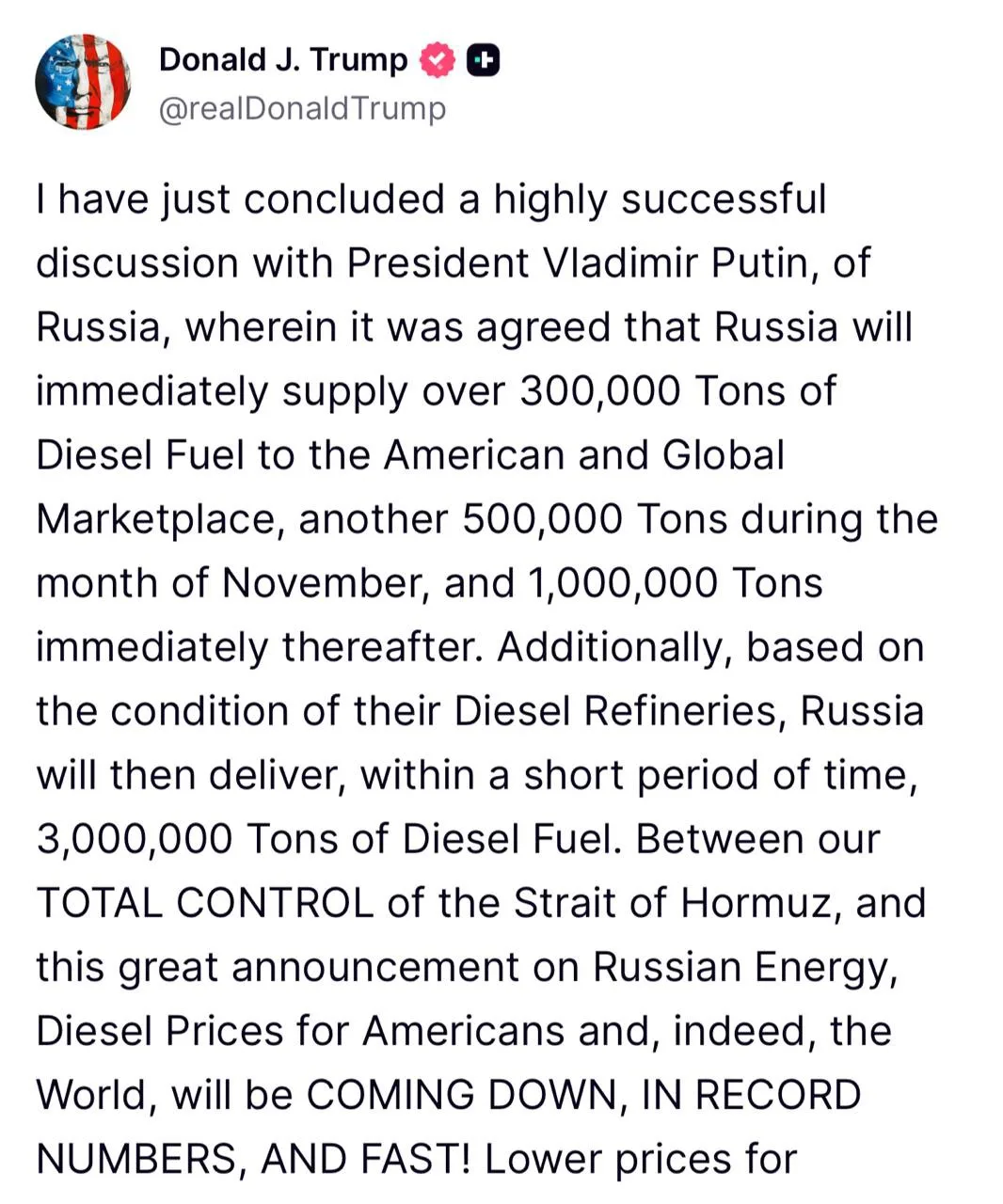 ❗️Минфин США выдал временную лицензию на поставки российского дизельного топлива