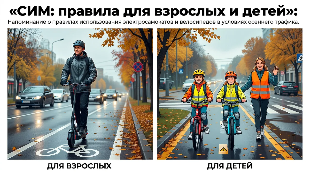 СИМ и велосипед: правила для взрослых и детей в осенний период