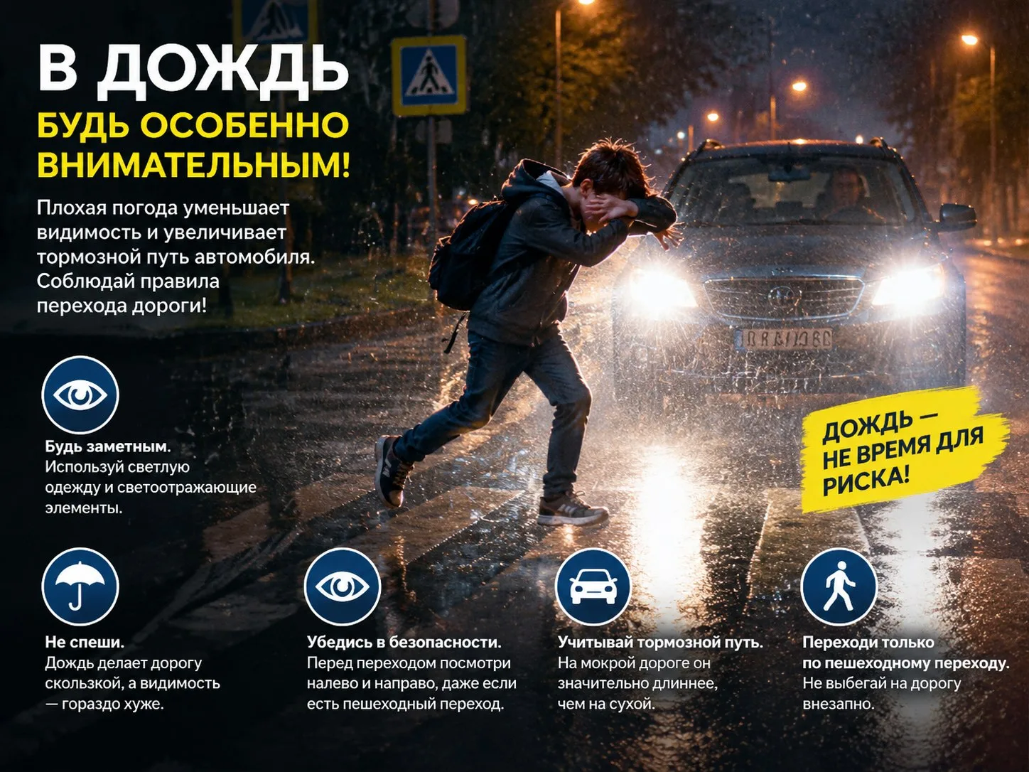 🍂🌧️ «Мокрый асфальт не прощает ошибок!»: Правила безопасности для школьника в осенний...