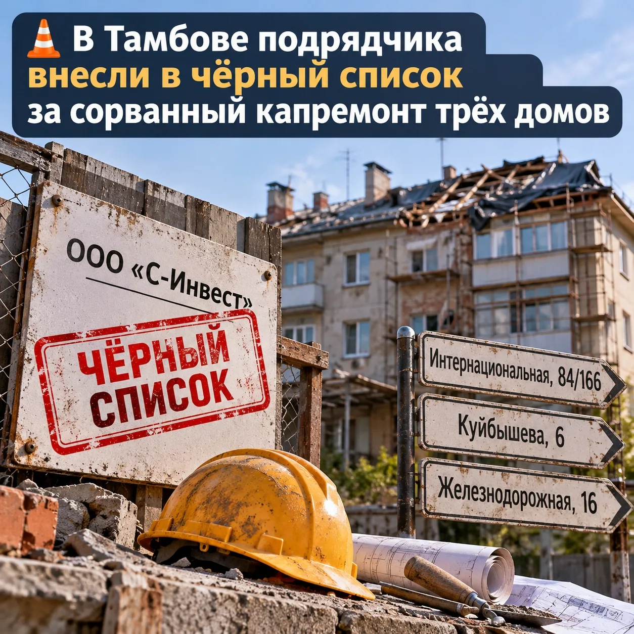 🚧 В Тамбове подрядчик получил аванс, бросил ремонт трёх домов и попал в чёрный список