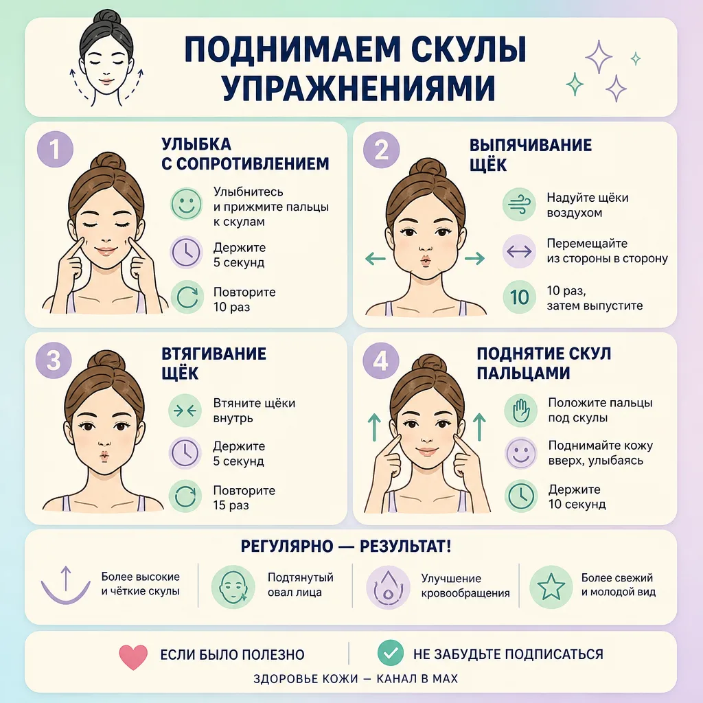 ⬇️ Почему скулы «падают»  и как их «поднять» упражнениями