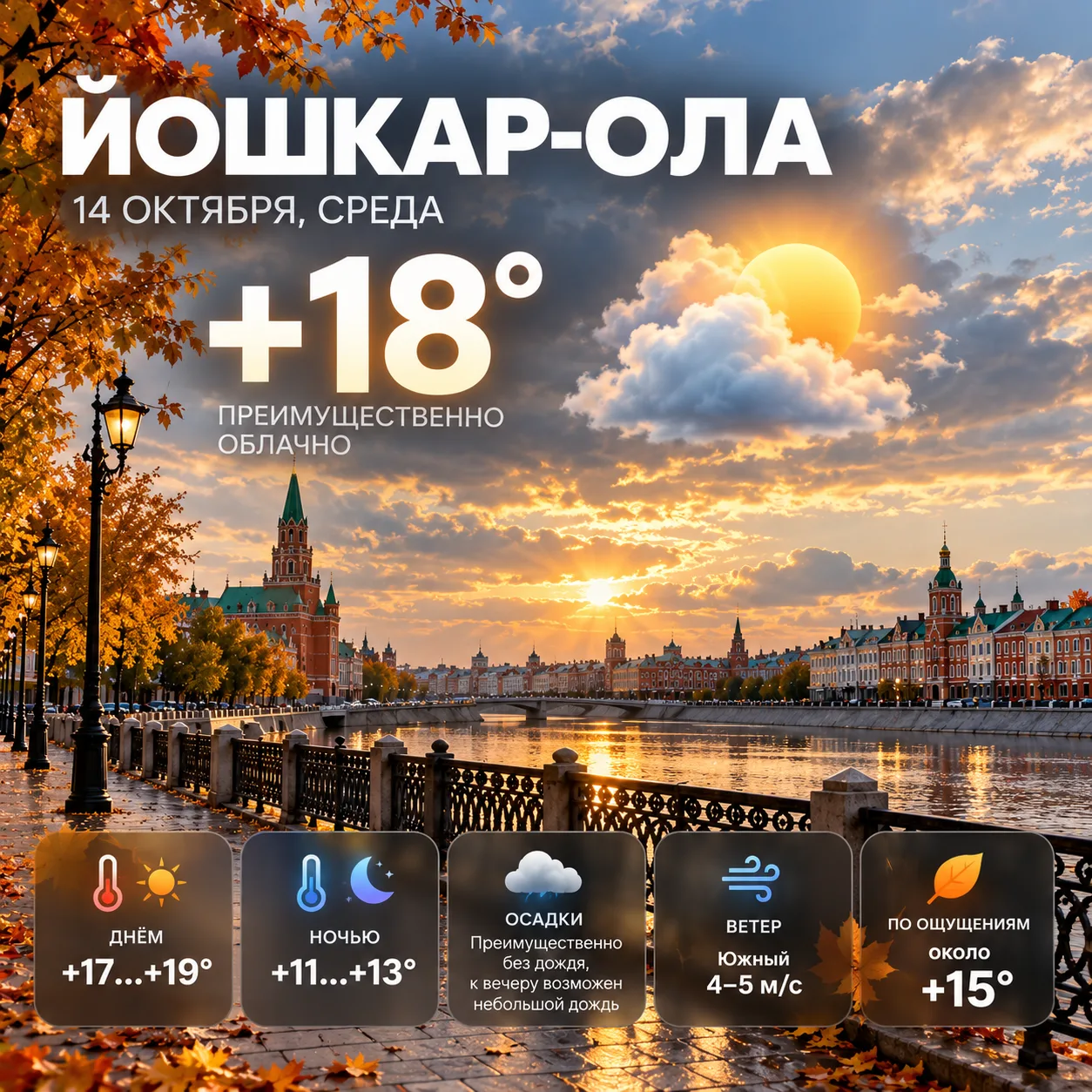 🌤 Погода в Йошкар-Оле сегодня, 14 октября, среда