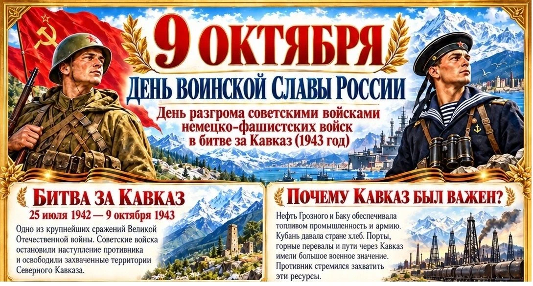 🎖9 октября — День воинской славы: Битва за Кавказ🎖