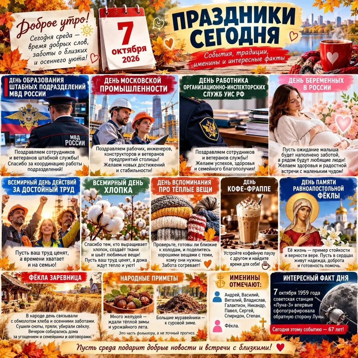 🌤7 октября ожидается слегка облачная зябкая погода. Температура около +14° днем и окол...