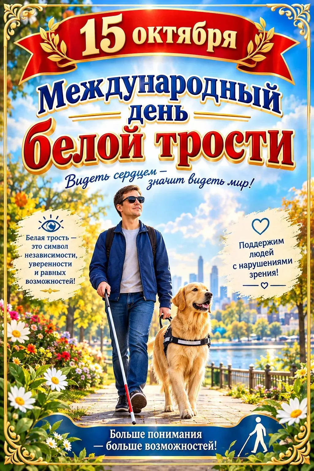 15 октября - Международный день Белой трости: Призыв к пониманию и уважения❣️