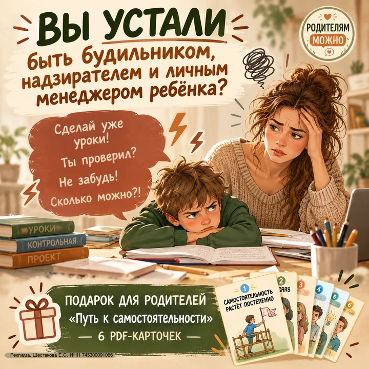 😫 Вы устали быть будильником, надзирателем и личным менеджером собственного ребёнка?