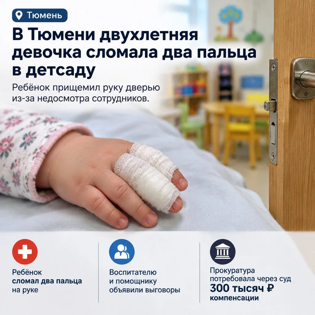 🚪 В Тюмени двухлетняя девочка сломала два пальца в детсаду