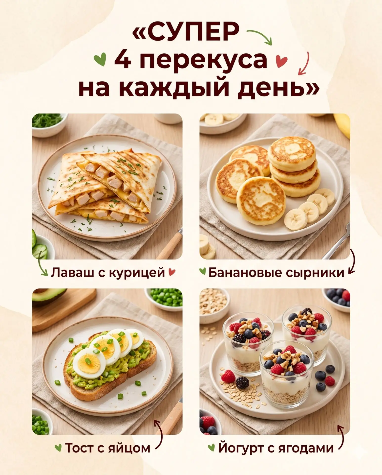 🥪 СУПЕР 4 перекуса на каждый день — простые, красивые и очень вкусные!