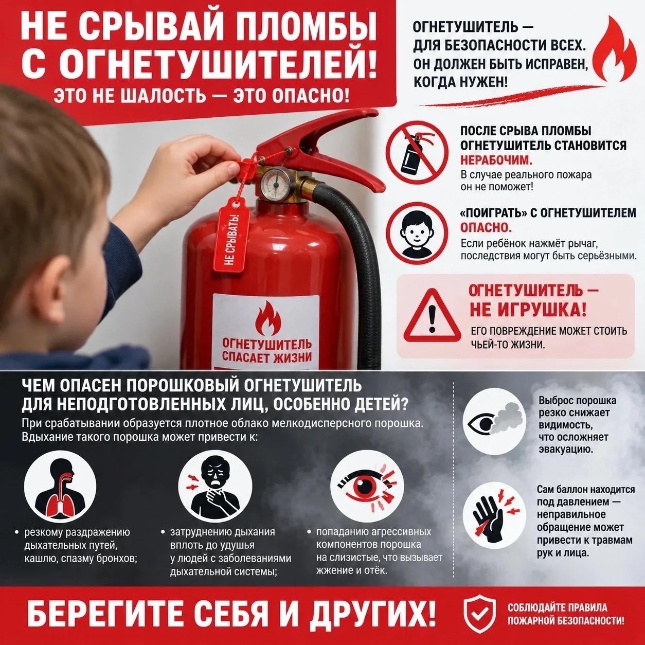 🧯Почему нельзя срывать пломбы с огнетушителей и «поиграть с порошком» опасно