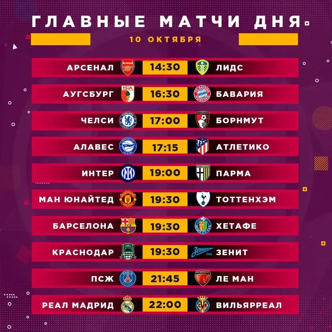 Расписание матчей на сегодня