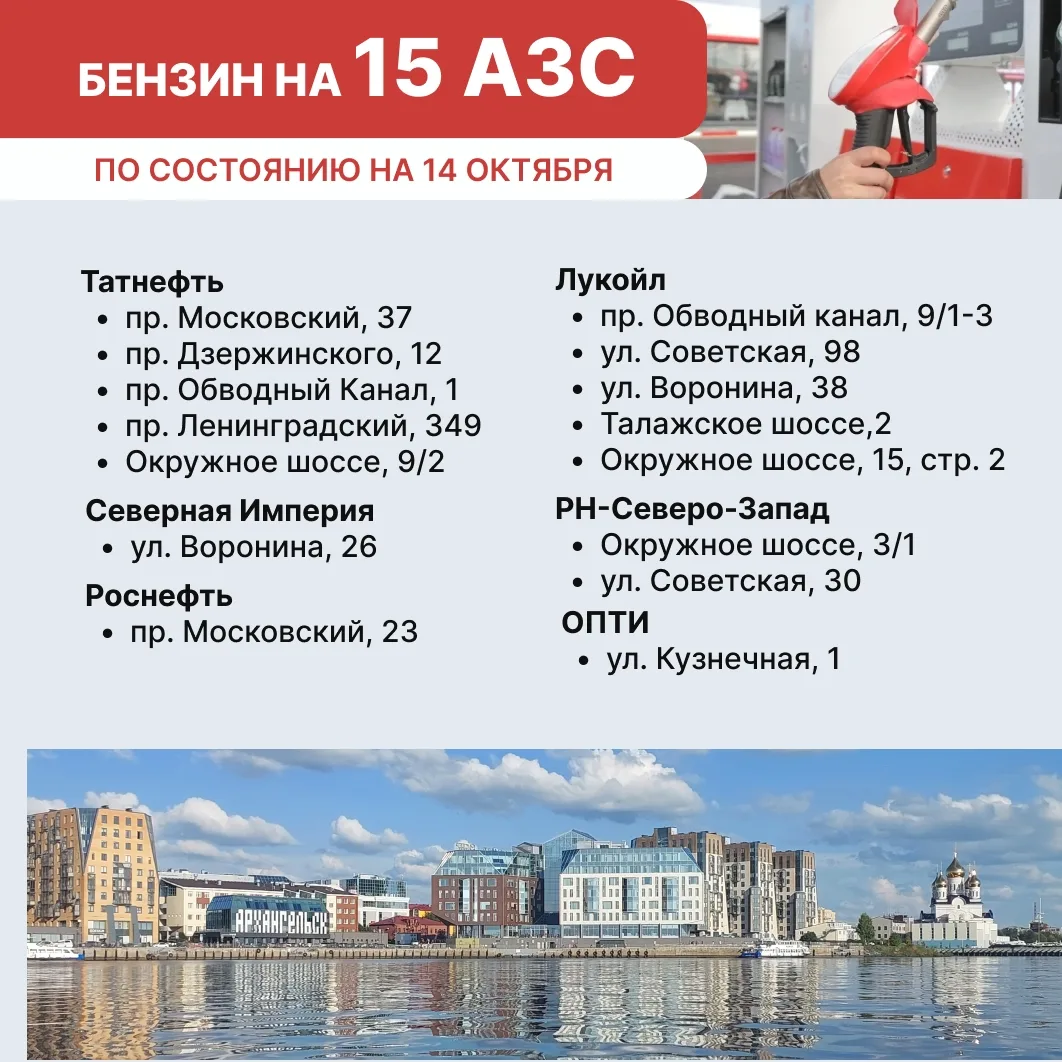 Бензин на АЗС Архангельска 14 октября