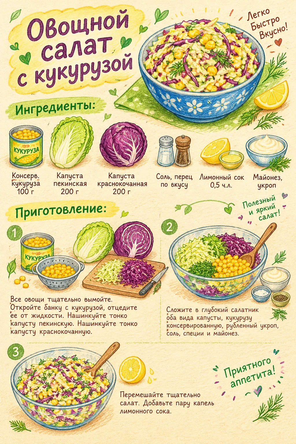 👨‍🍳 ОВОЩНОЙ САЛАТ С КУКУРУЗОЙ