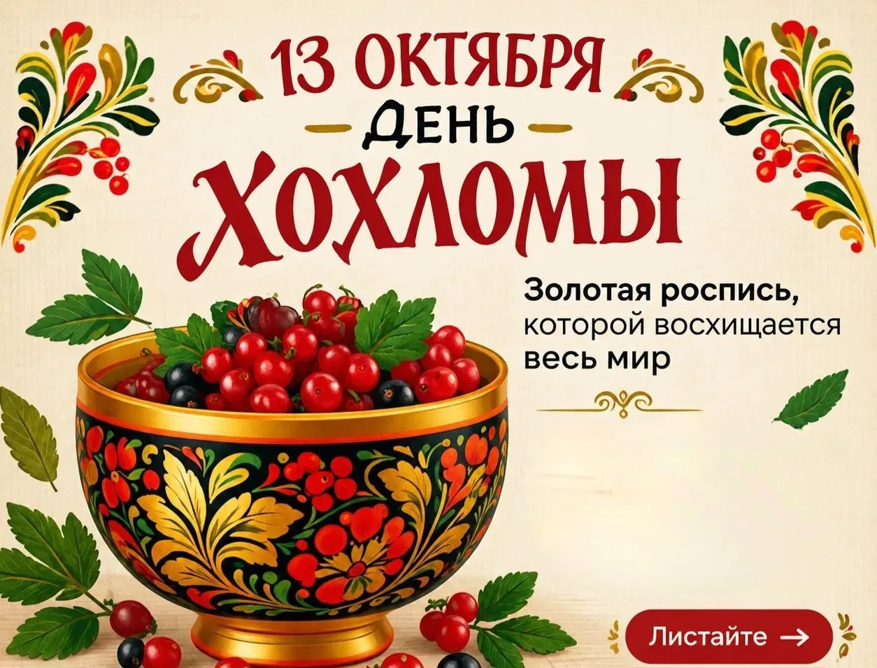 🎉 Сегодня, 13 октября, — День хохломы! 🎉