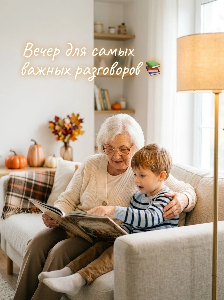 Вечер для самых важных разговоров — это когда бабушка и внук вместе листают книгу, а ме...