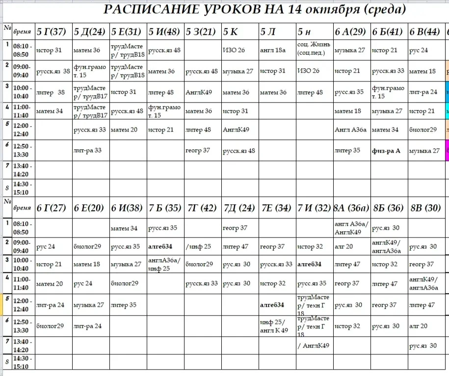 Расписание на 14.10.26 (Суздальская)