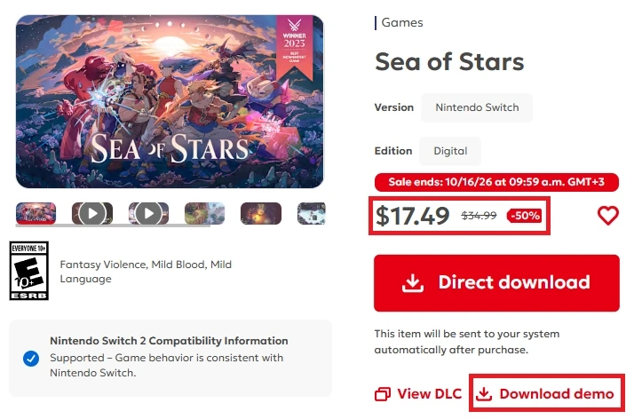 До 16 октября Sea of Stars можно приобрести в американском eShop за $17.49 — это самая ...