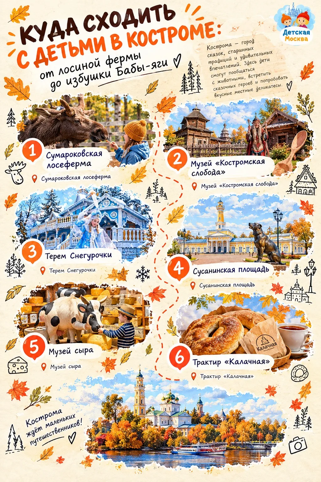 🐾 Куда сходить с детьми в Костроме: от лосиной фермы до избушки Бабы-яги