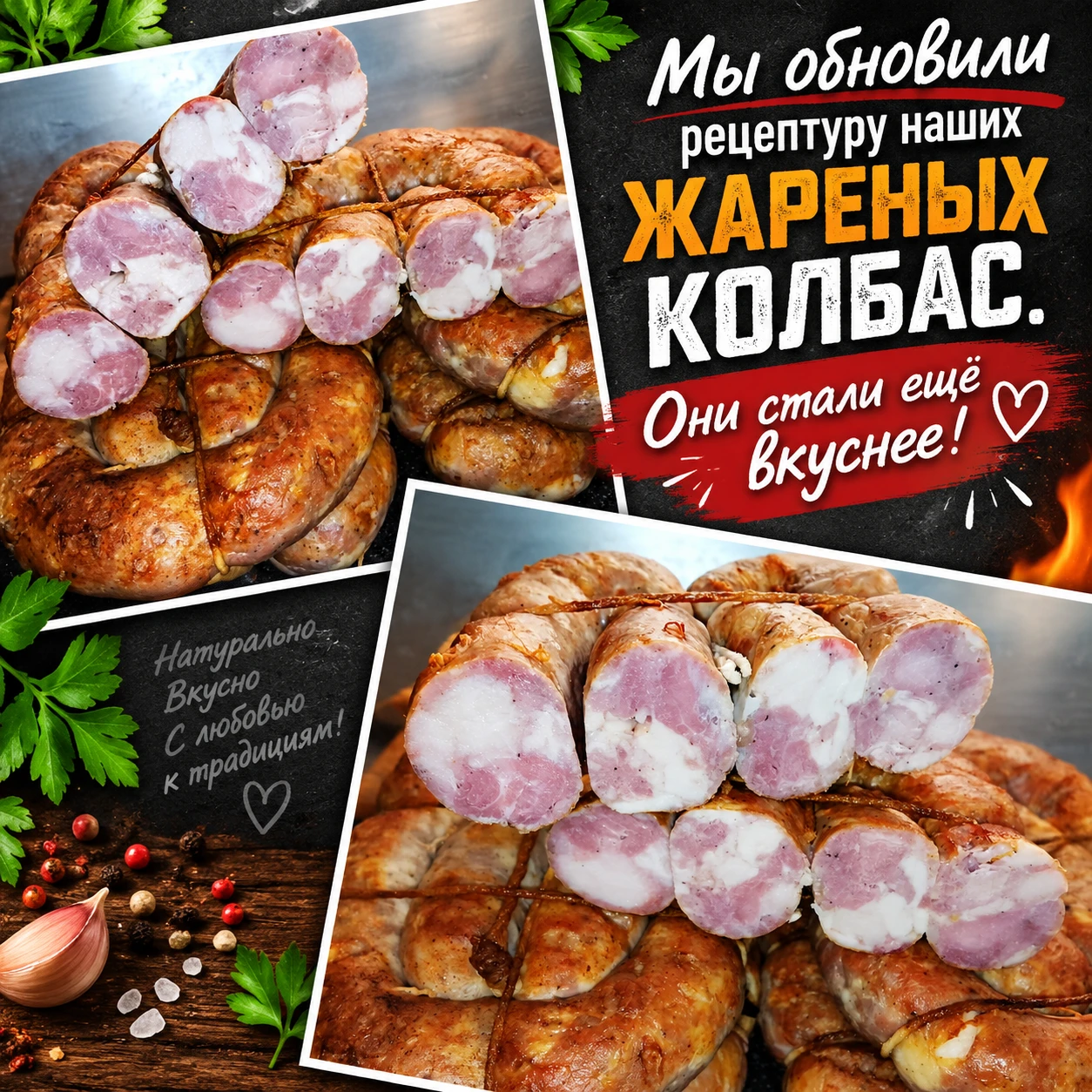 Мы обновили рецептуру наших ЖАРЕНЫХ ДОМАШНИХ КОЛБАС колечком. Теперь они ещё вкуснее!