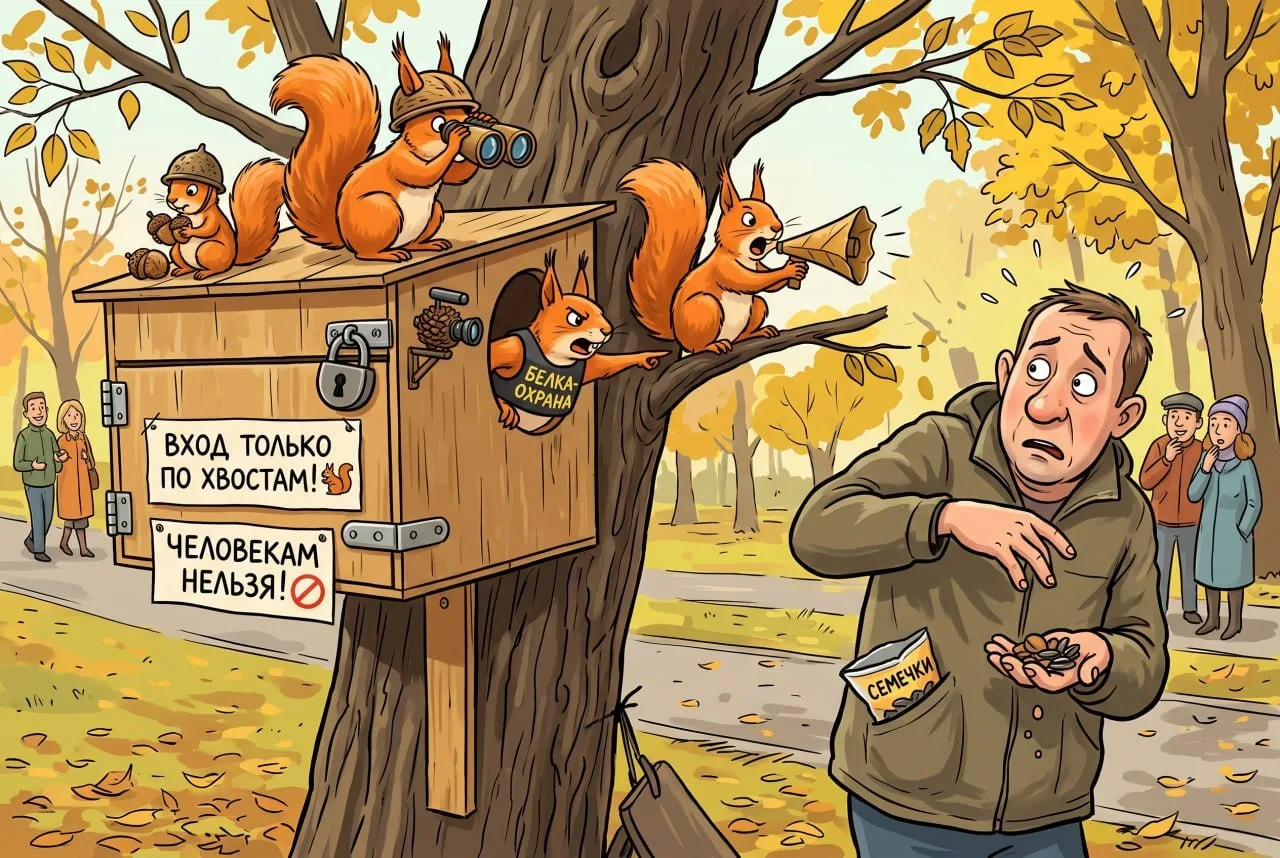 🐿 Дожили: барнаульцы массово воруют орехи и семечки у белок в «Изумрудном» парке.