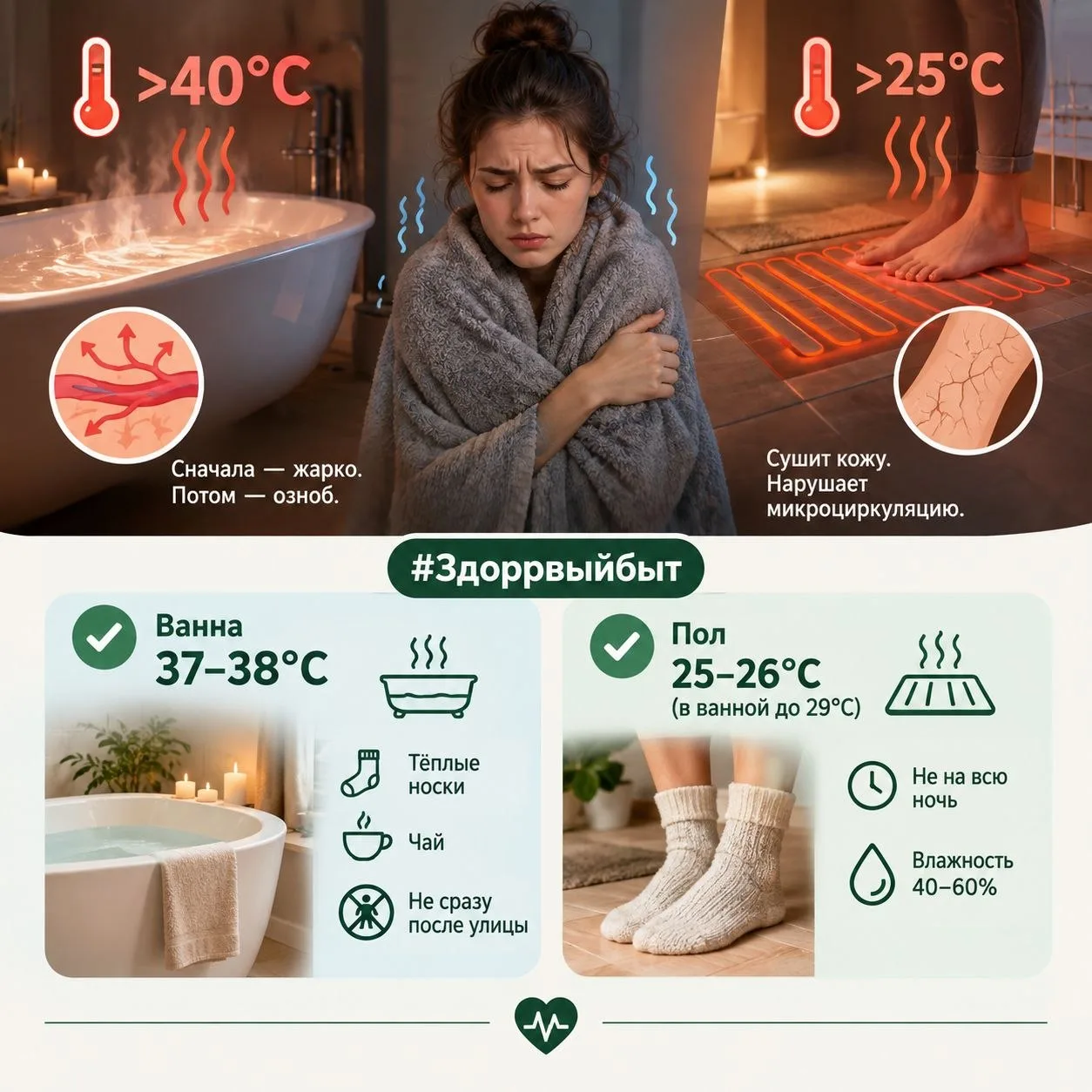 🛁 Горячая ванна и тёплый пол: почему они не согревают, а вредят