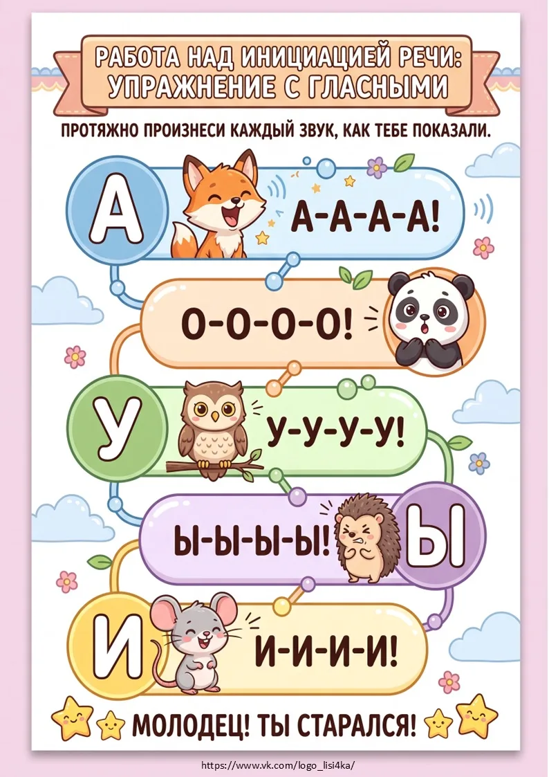 Запуск речи. Гласные звуки.