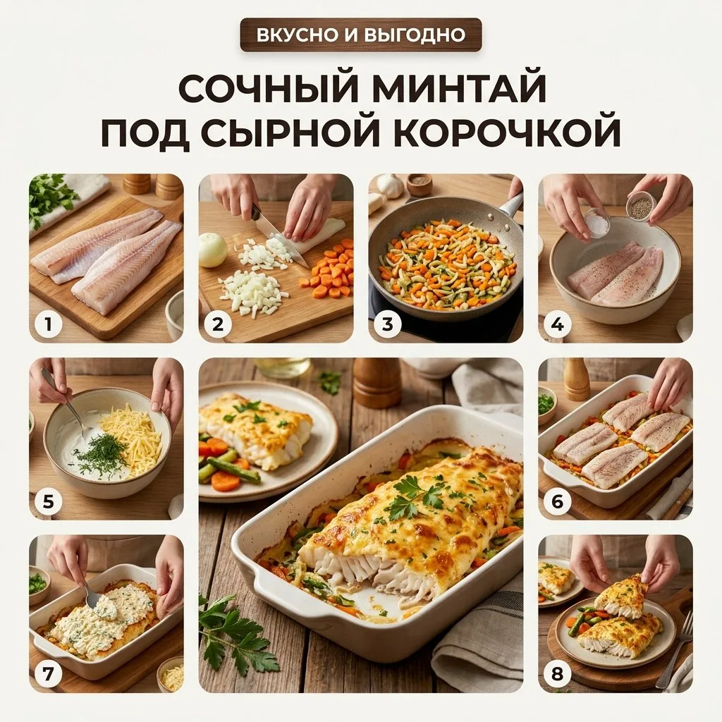 🐟 Запечённый минтай под сметанно-сырной шапочкой — ужин за 35 минут!