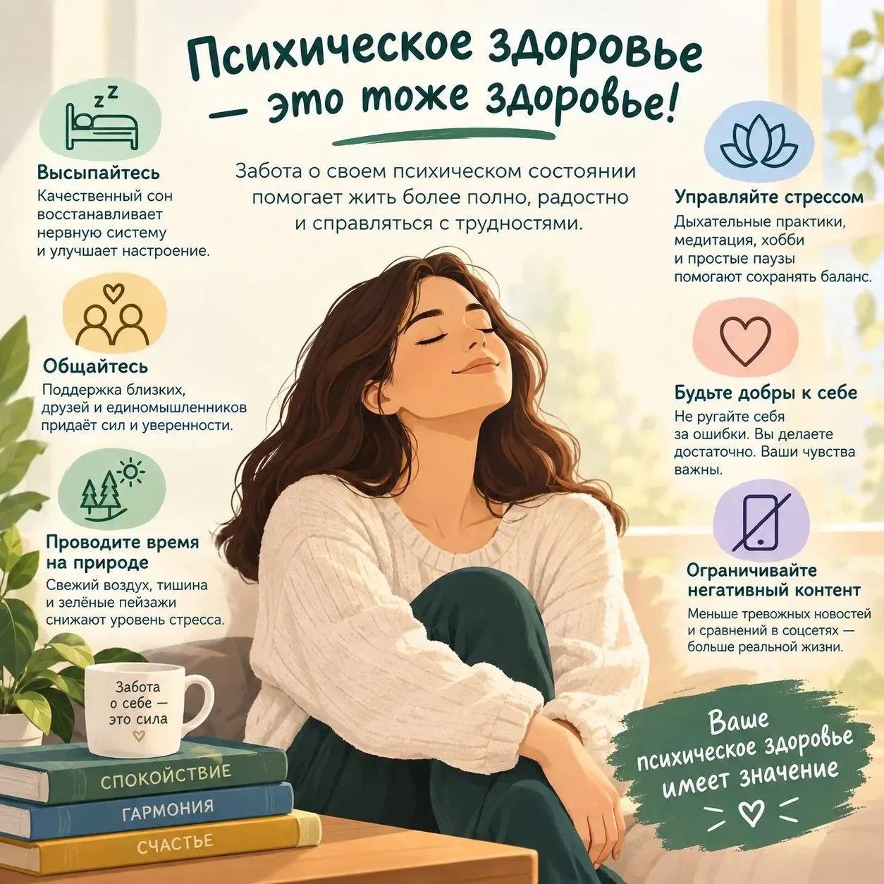 🧠💚 Психическое здоровье — это не роскошь, а важная часть заботы о себе.