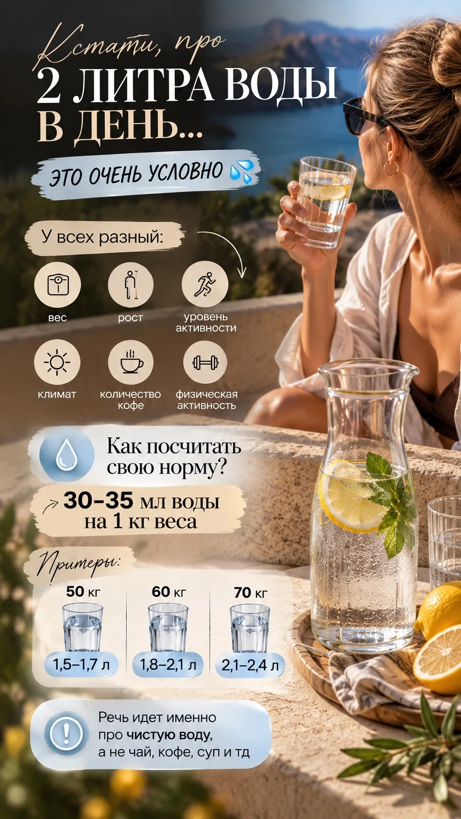 Кстати, про 2 литра воды  в день… Вы же в курсе, что это очень условно?💦