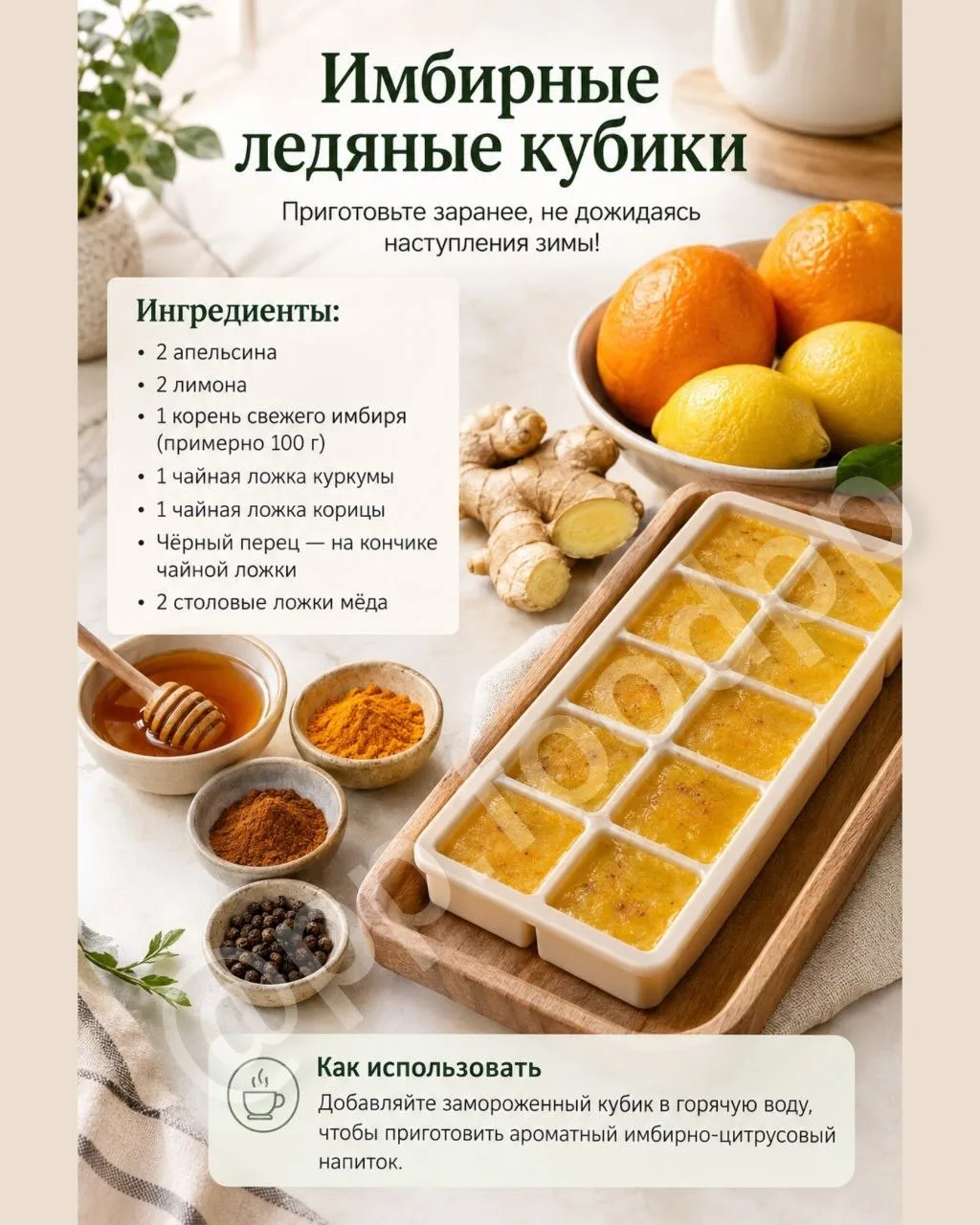 🍊 ИМБИРНЫЕ ЛЕДЯНЫЕ КУБИКИ — ЗАГОТОВКА ДЛЯ УЮТНЫХ ЗИМНИХ ВЕЧЕРОВ! 🫚❄️