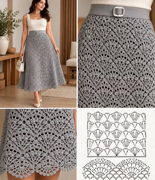 Узор для юбки крючком и прочих изделий🖤