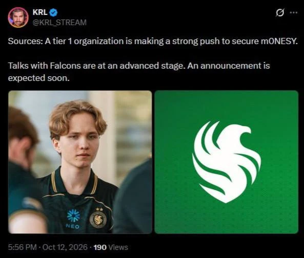 ‼️ m0NESY может уйти из 💚Falcons — сообщает инсайдер KRL