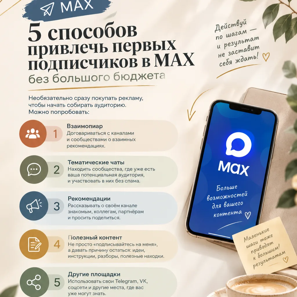 🔵 5 способов привлечь первых подписчиков в MAX без большого бюджета