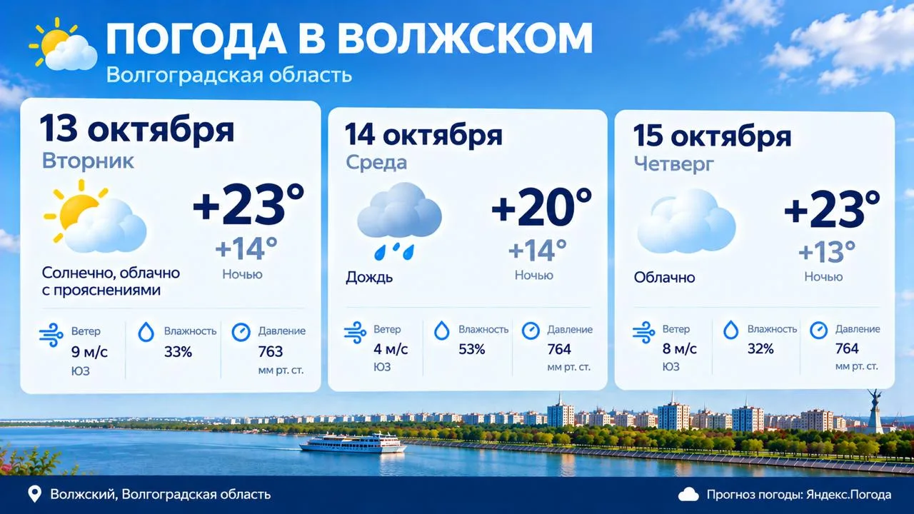 Доброе утро, Волжский! Погода сегодня: днем +23, ночью +14. Облачно.
